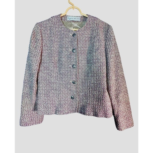 Vintage Evan Picone Tweed Long Sleeve Button Down Cardigan Sweater‎ Ivory Size 8 - Picture 1 of 7